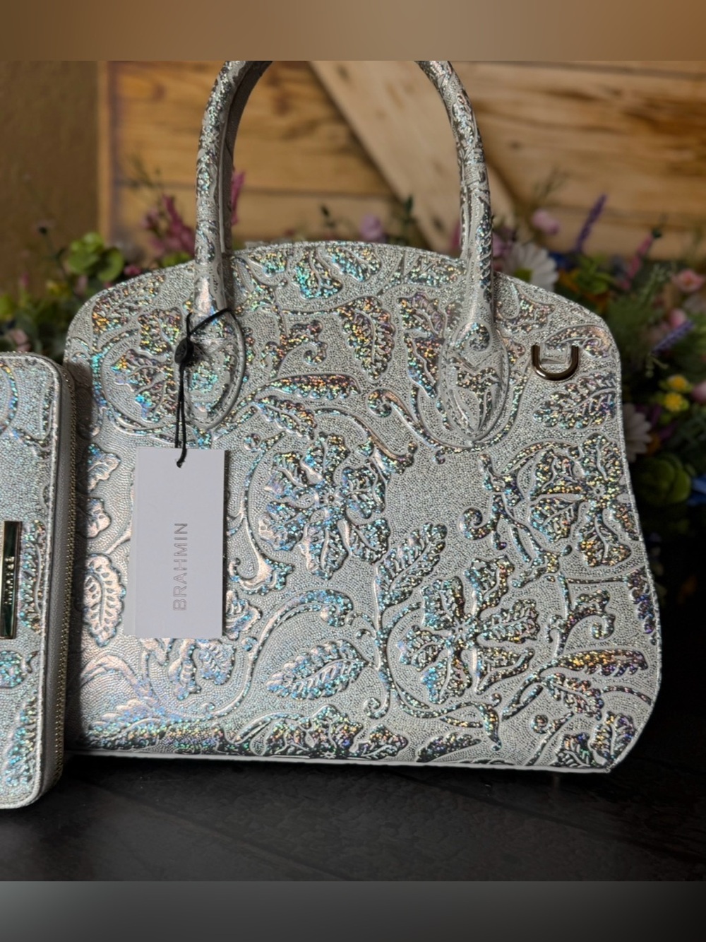 Brahmin Rosetta Chrome Estonia with SURI Wallet SET NWT ONE OF a KIND REFLECTIVE - Picture 11 of 16